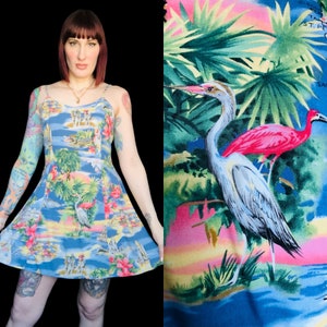 RARE Vintage 90s Bright Tropical Florida Novelty Print Mini Dress - size Medium