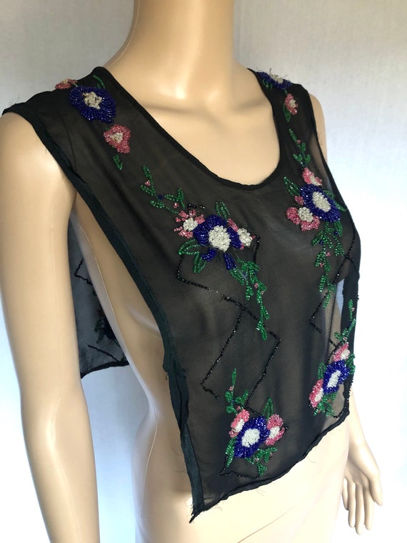 Antique 1920's Floral Beaded Sheer Dickey / Vest … - image 5