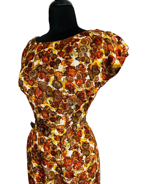 Vintage 1960's Autumnal Floral Print Cocktail Dre… - image 8