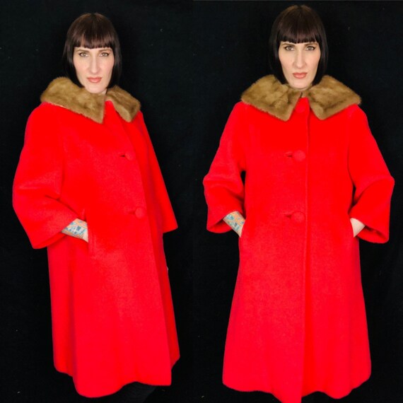Neon Red Wool Swing Coat 