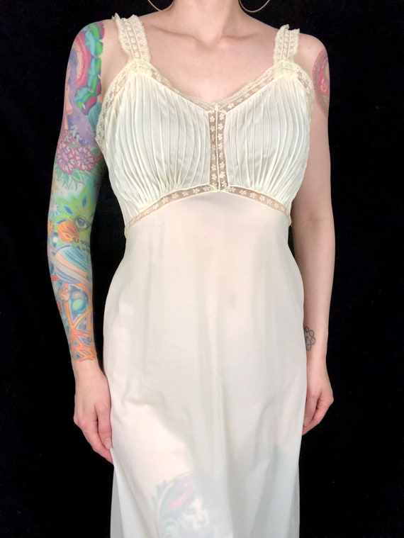 Vintage 1950's Ivory Nylon + Lace Slip Dress - si… - image 5