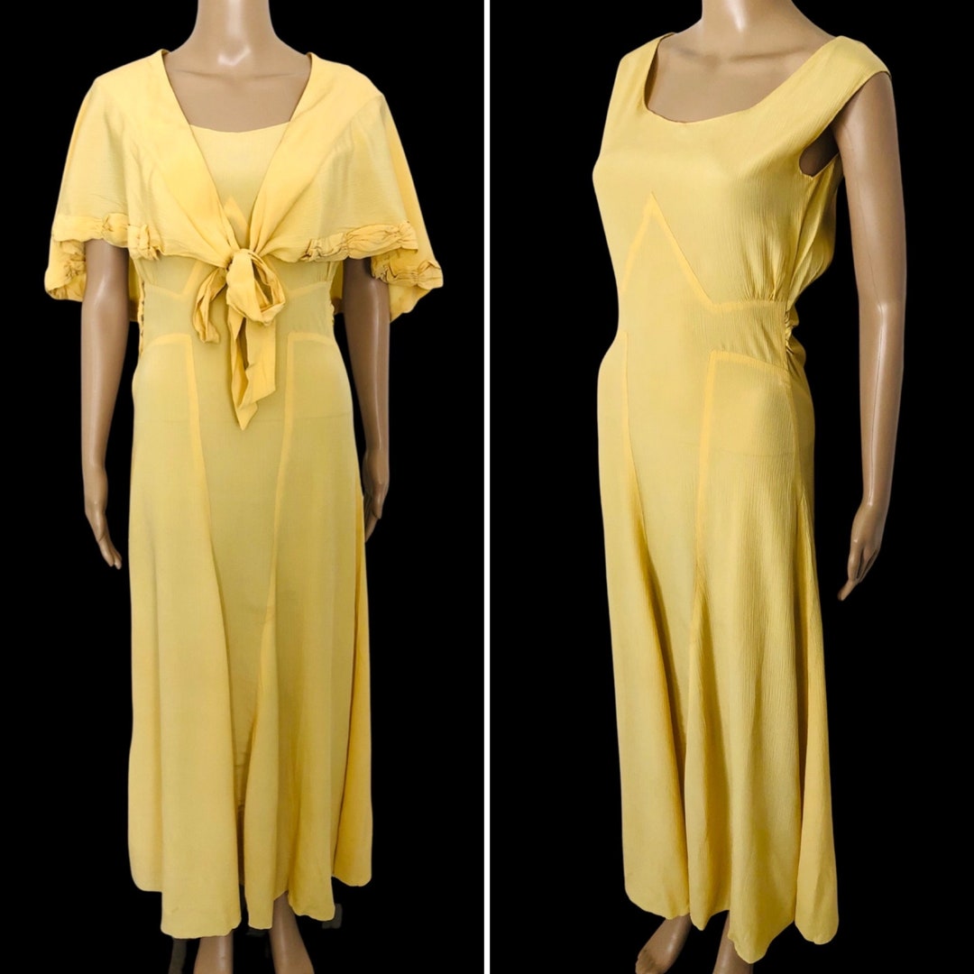 Vintage 1930's Buttercup Yellow Rayon Crepe Bias Cut Geometric Art Deco ...