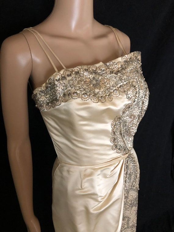 Vintage 1950's CEIL CHAPMAN Ivory Silk Satin Scul… - image 8