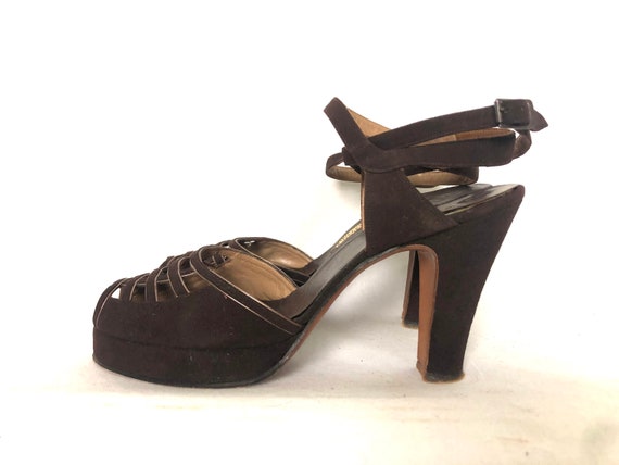 Vintage 1940's Chocolate Brown Suede Metallic Gol… - image 8