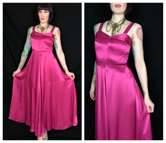 Vintage 1940's Style Raspberry Liquid Satin Old H… - image 1