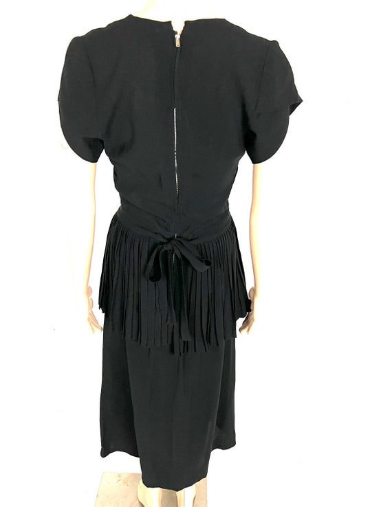 Vintage 1940's Jet Black Rayon Crepe Pleated Dres… - image 8