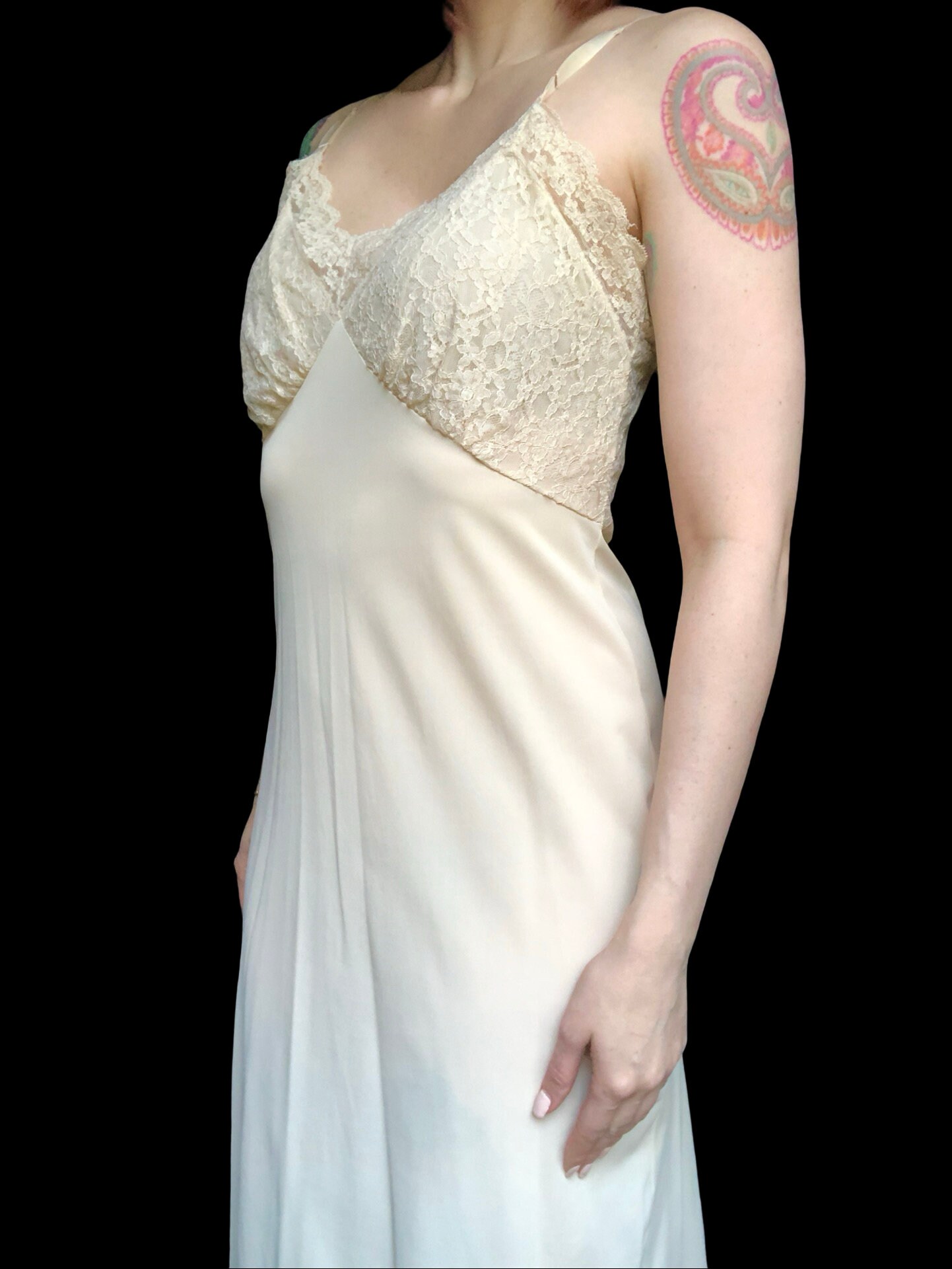 Vintage 1950's 1960's off White Ivory Nylon + Lace Slip