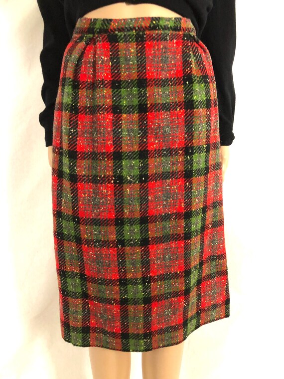 Vintage 1950's Christmas Skirt - Red + Green Plai… - image 4