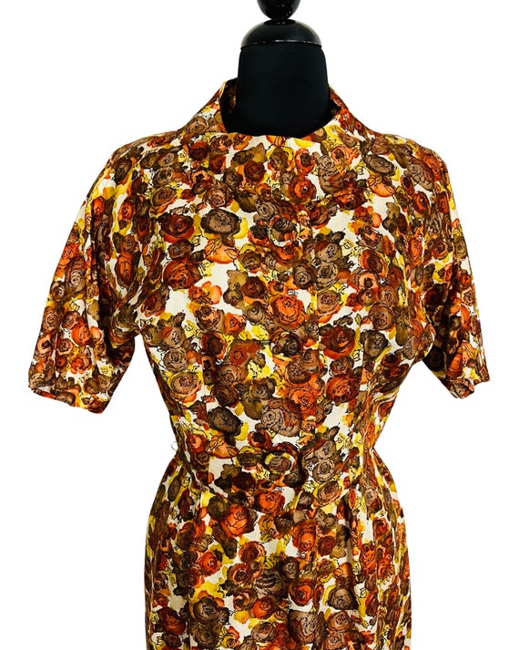 Vintage 1960's Autumnal Floral Print Cocktail Dre… - image 3