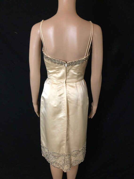 Vintage 1950's CEIL CHAPMAN Ivory Silk Satin Scul… - image 9