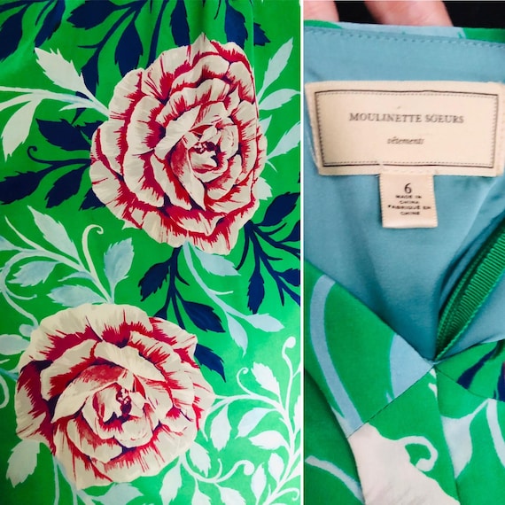 Vintage 1940's Style Floral Silk Sundress - Green Pink White Floral Silk Dress by Moulinette Soeurs for Anthropologie - size Medium 6 Vintage 1940's Style Floral Silk Sundress - Green Pink White Floral Silk Dress by Moulinette Soeurs for Anthropologie - size Medium 6