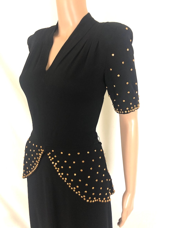 1950s Black Rayon Day Dress with Peplum Waist