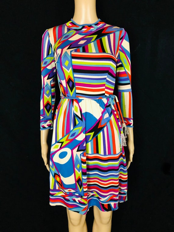 Vintage EMILIO PUCCI 1960's Rainbow Geometric Kaleidoscopic Op Art
