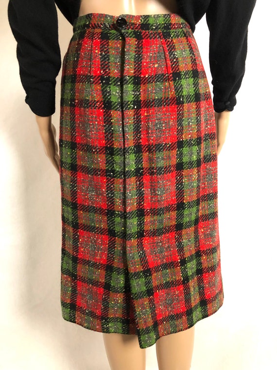 Vintage 1950's Christmas Skirt - Red + Green Plai… - image 7