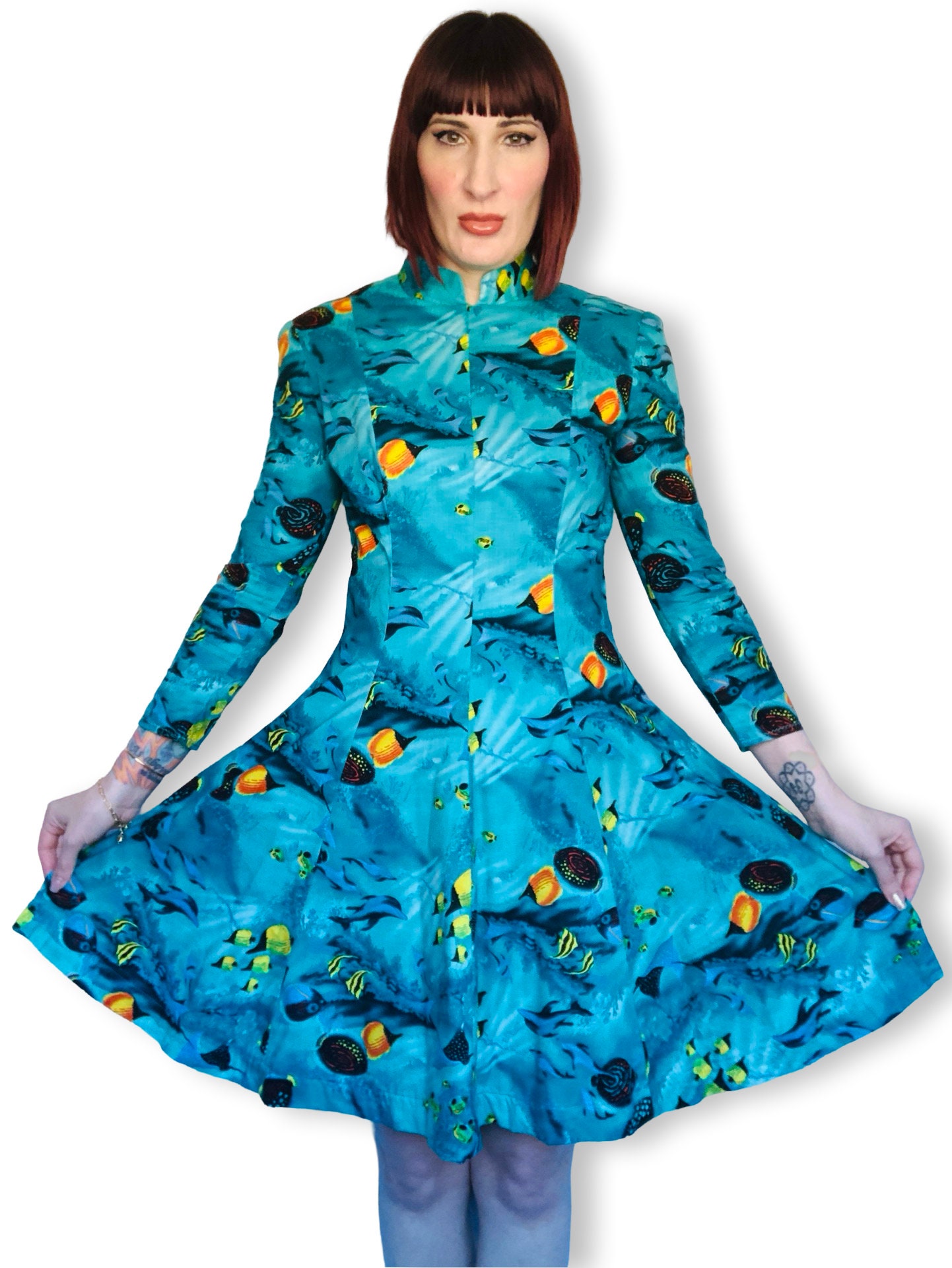 90s Blue Fish Dress - Etsy 90s Blue Fish Dress - Etsy