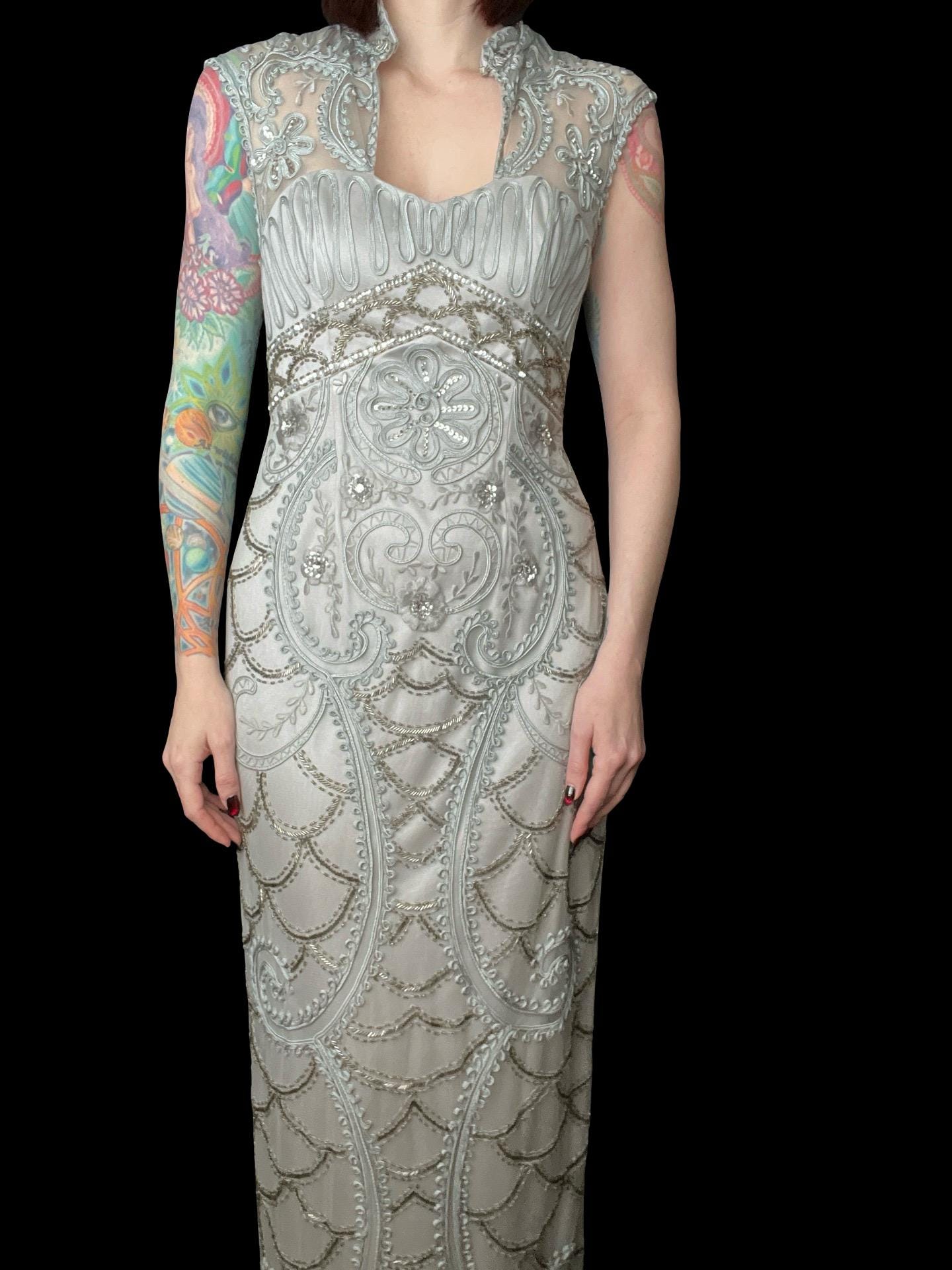 Art Deco Beaded Sheer Back Gown