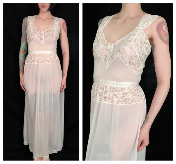 Vintage 1940's White Nylon and Lace Slip Dress / N