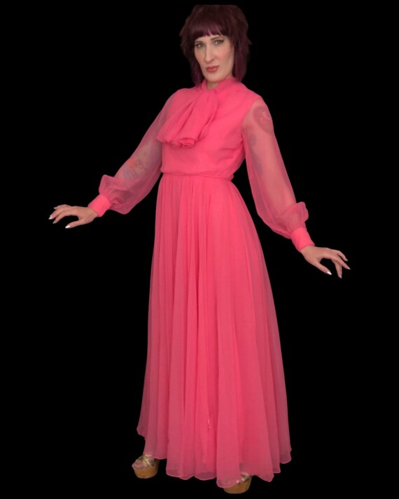 Vintage 1970's Barbie Pink Chiffon Bishop Sleeve … - image 5