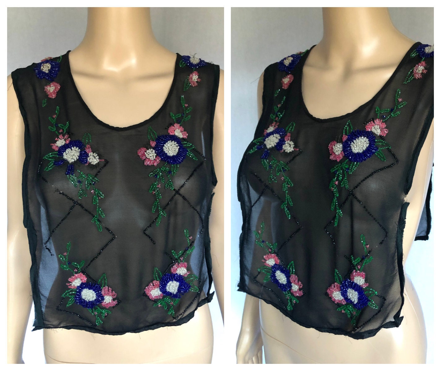 Real Vintage Search Engine Antique 1920s Floral Beaded Sheer DickeyVest Accessory - One Size Fits All $65.00 AT vintagedancer.com