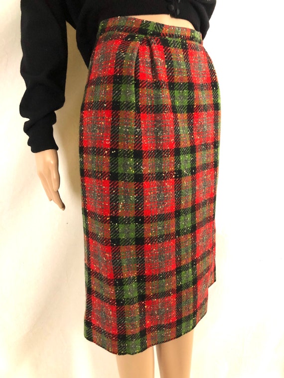 Vintage 1950's Christmas Skirt - Red + Green Plai… - image 6