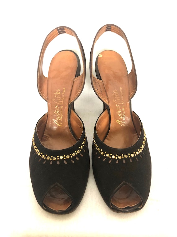 Vintage Late 1940's Brown Suede Slingback Heels w… - image 3