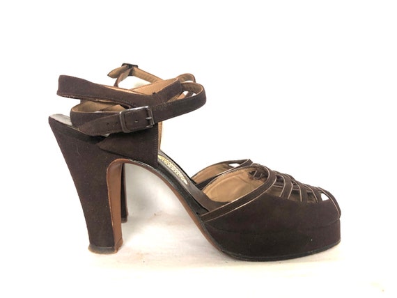 Vintage 1940's Chocolate Brown Suede Metallic Gol… - image 7