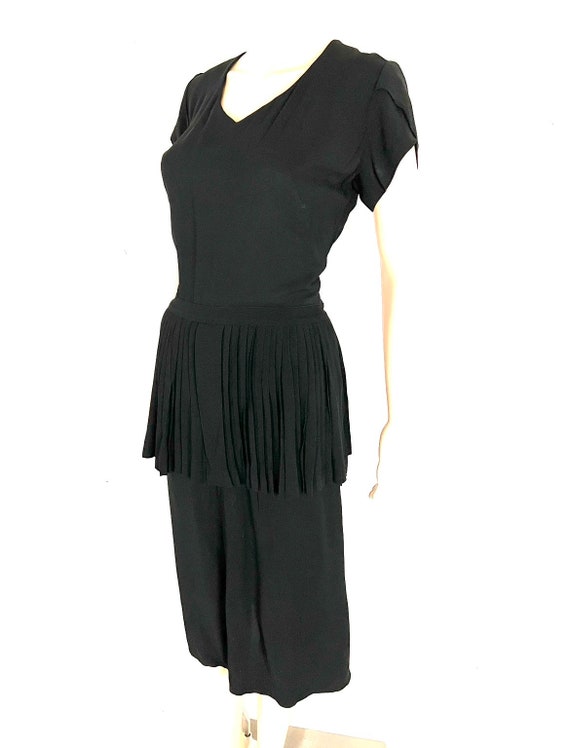 Vintage 1940's Jet Black Rayon Crepe Pleated Dres… - image 5