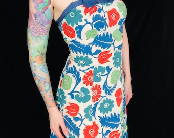 Vintage 1930's 1940's Floral Cotton Seersucker Sundress Gown - size Small