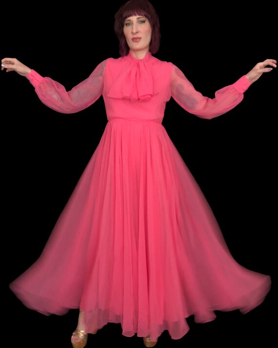 Vintage 1970's Barbie Pink Chiffon Bishop Sleeve … - image 3