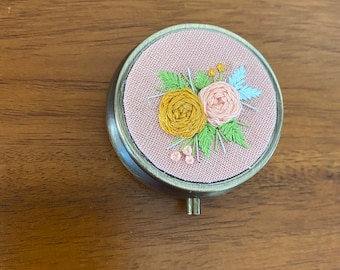 Floral Pillbox - hand embroidered, whimsical, flowers, garden, bouquet