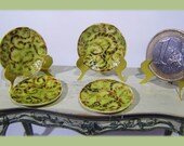 4 pieces of green dollhouse miniature   1/12 scale dollhouse miniature dollhouse plates, hand sculpted in real porcelain