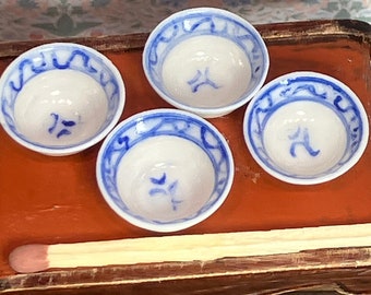 1:12 scale set of 4 small  dollhouse miniature wheel thrown bowls in porcelain