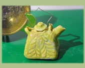 Dollhouse miniature one inch scale yellow  porcelain art deco teapot  with green metal handle