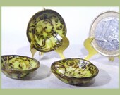 3 pieces of green and brown dollhouse miniature 1/12 scale dollhouse miniature dollhouse bowls, hand sculpted in real porcelain