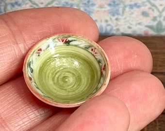 1:12 scale dollhouse miniature green  wheel thrown bowl in porcelain