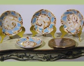 4 pieces of turquise patterned dollhouse miniature   1/12 scale dollhouse miniature dollhouse plates, hand sculpted in real porcelain