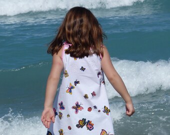 "butterflies" coloring dress red bias with white polka dots 4 sizes