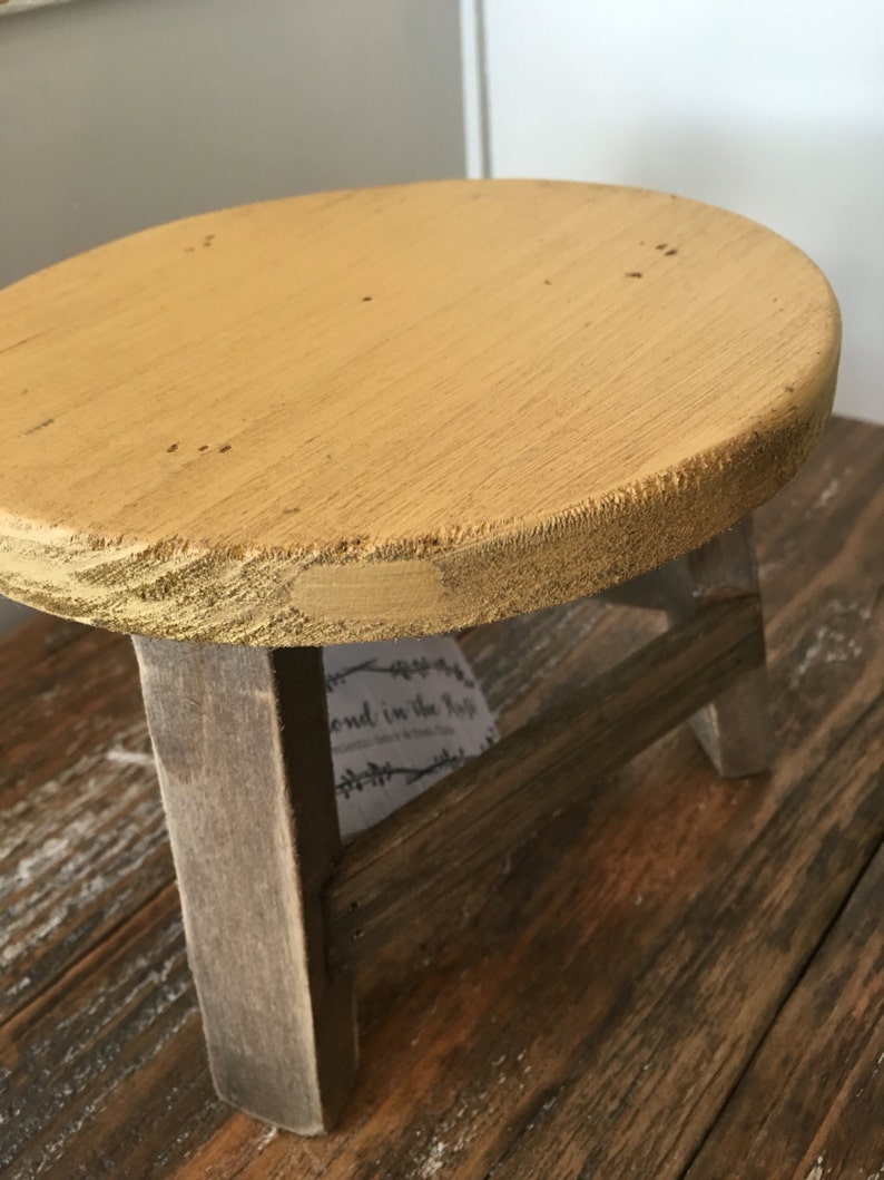 Mini Wooden Stool Plant Stand – Farmhouse Decor Riser, Rustic Wood ...