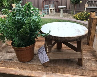 Milking Stool Style / Garden Plant Stand / Farmhouse Style Decorative Step Stool / Rustic Home Decor / Wood and White Stool Riser