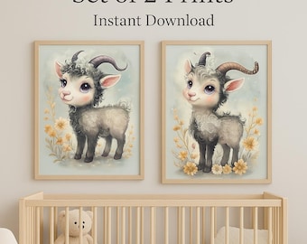 Kunst babygeit: grappige boerderijdierenprints (digitale download)