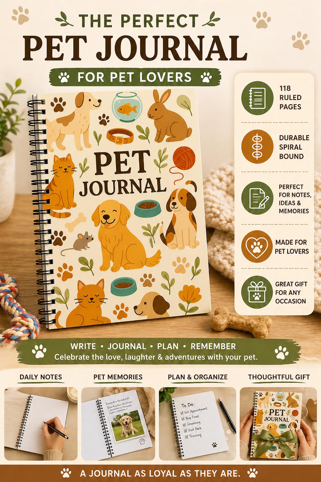 Pet Journal Example Pet Journal - Spiral Notebook for Animal Lovers, Dog & Cat Tracker, Pet ...