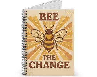 Bee The Change notitieboek met spiraal | Illustratie retro bij, geregeerd dagboek