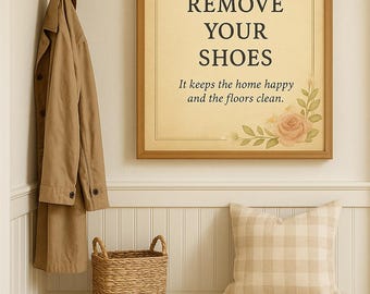 Vintage Floral Remove Your Shoes Sign: Entryway Wall Art (Digital Download)