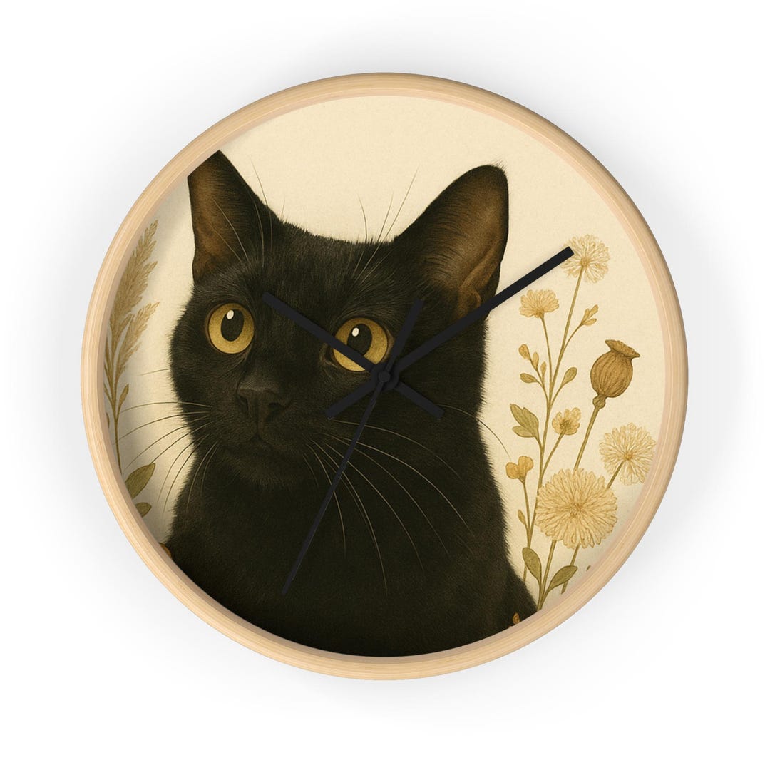 Rustic Cat Clock Floral Cat Wall Clock: Vintage Style Home Decor - Etsy