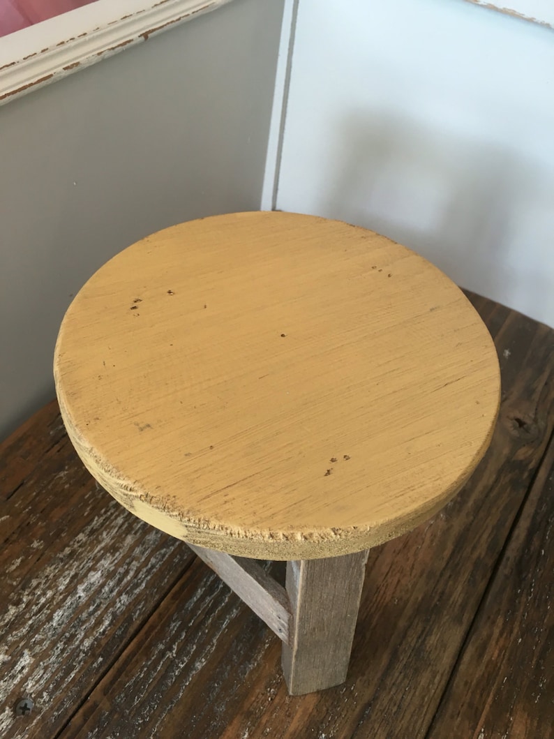 Mini Wooden Stool Plant Stand – Farmhouse Decor Riser, Rustic Wood ...