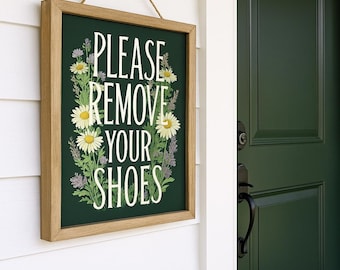 Bord met bloemen, verwijder je schoenen: Cottagecore Entryway Art (digitale print)