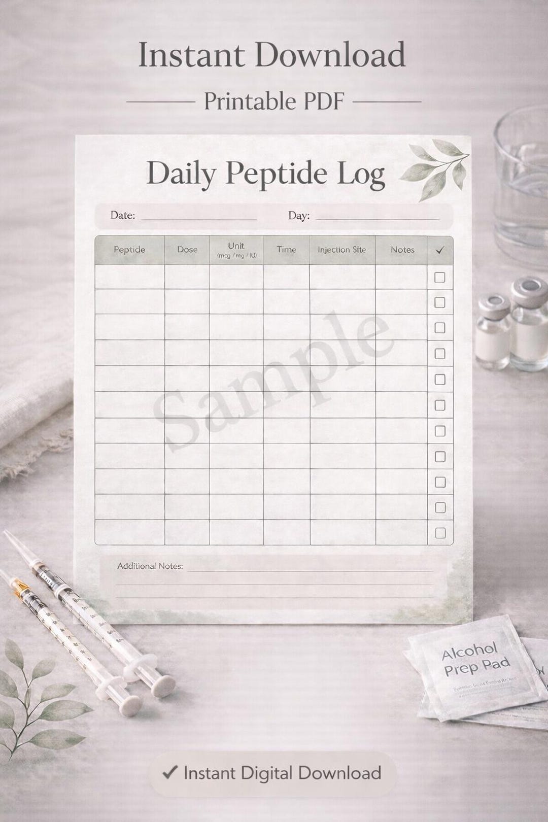 Paper Injection Printable Daily Peptide Log Printable | Injection Tracker PDF | Peptide Journal ...