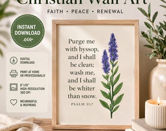 Psalm 51:7 Printable Wall Art, Christian Botanical Print, Bible Verse Art, Hyssop Scripture Decor, Neutral Christian Wall Art, 8x10