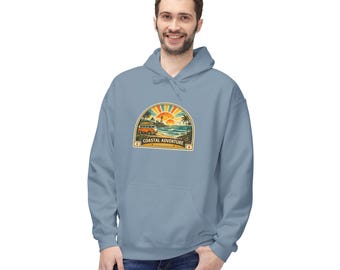 Coastal Adventure Sunset Arch Hoodie | Beach Vintage Travel Poster