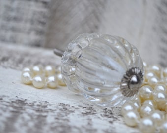 Shabby Chic Glass Dresser Knob / Fluted Glass Design Drawer Pull / Feminine Drawer Pull / Glass Cabinet Knob / Large Glass Dresser Knob